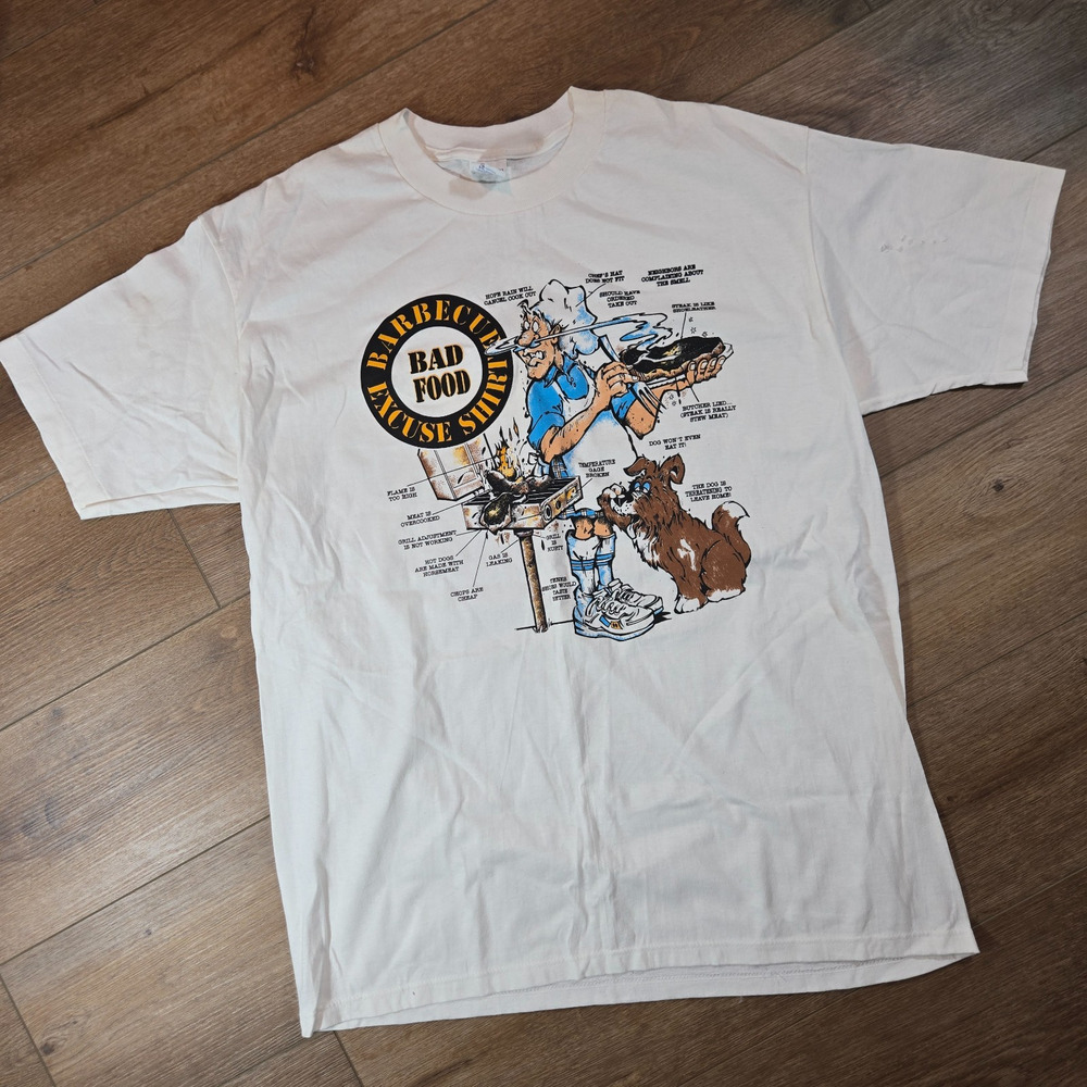 Vintage 1990 BBQ Cartoon T-Shirt Mens XL Spring Ford USA Made Funny Graphic